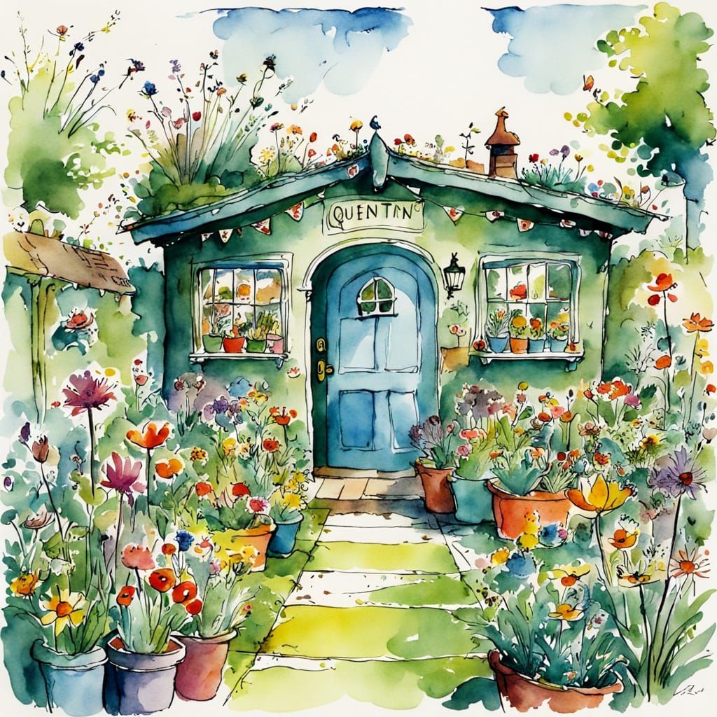 Vintage Garden Center Illustration in Watercolor