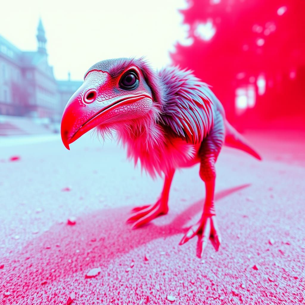 Four-Legged Feathered Dinosaur with Stereoscopic Effect