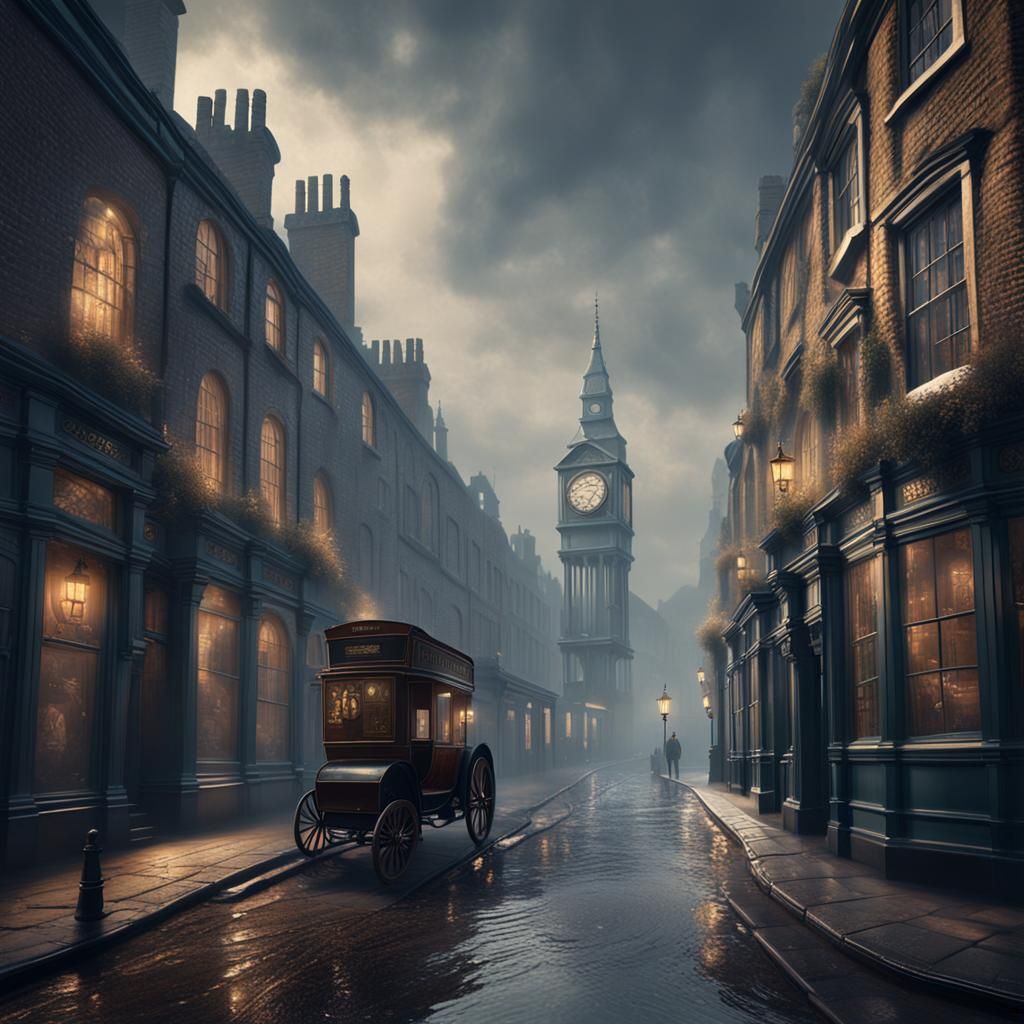 Misty 1880s London Street: Detailed Matte Painting