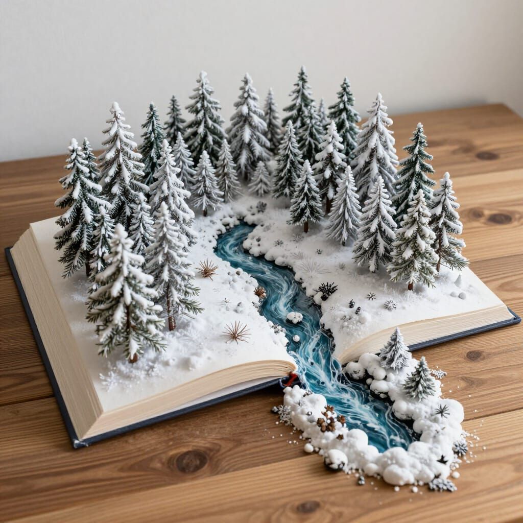 Magic Book Reveals Winter Forest Landscape