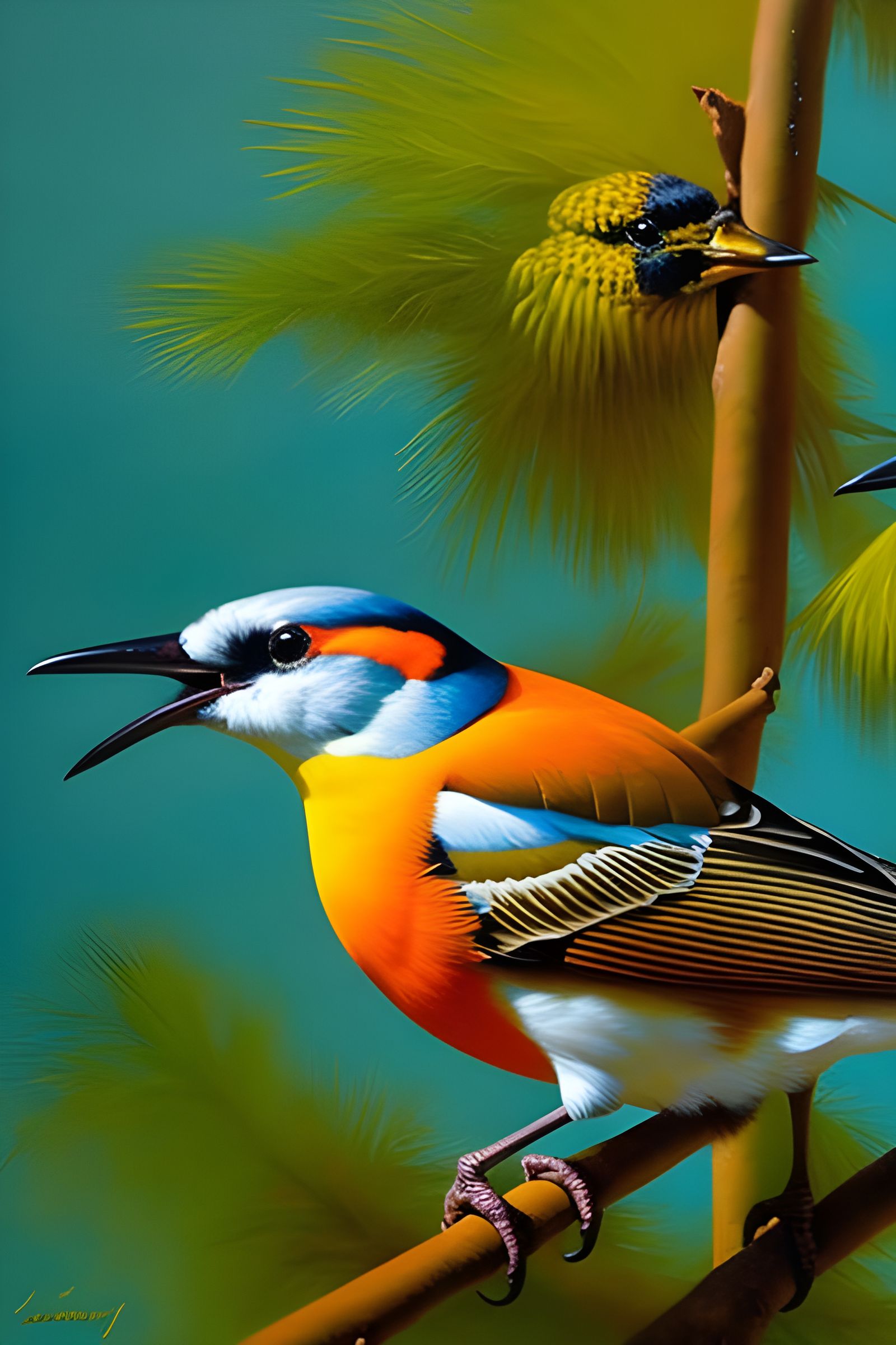 Vibrant Chickadee Oil Painting in Audubon Style