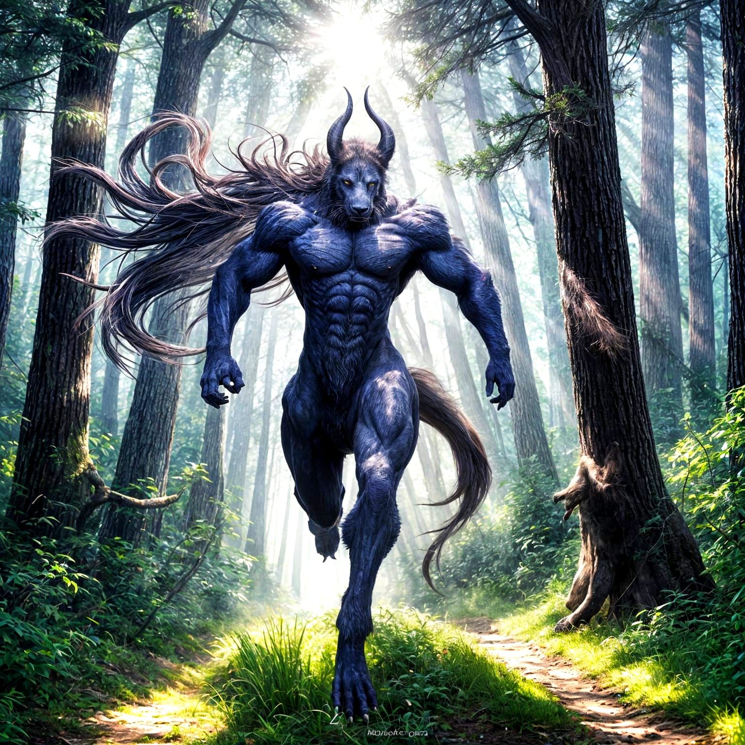 Handsome Centaur Man Runs Free in Sunlit Forest