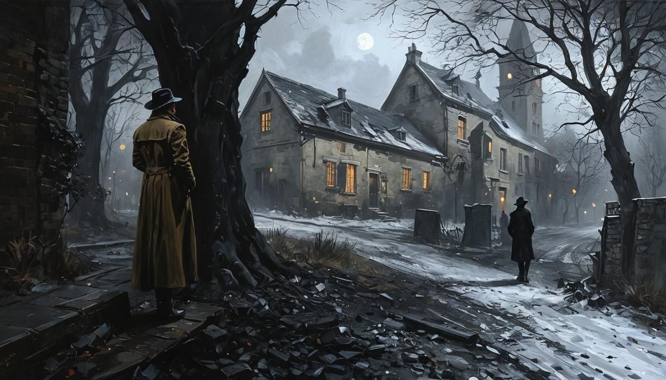 Noir Night Painting of Secrets and Danger