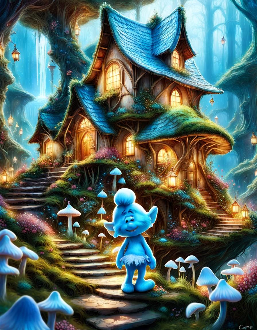 Enchanted Smurf Village in Fantasy Forest