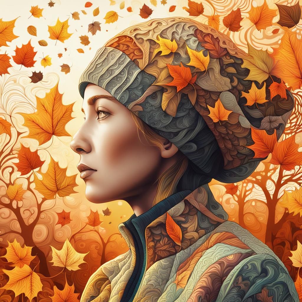 Abstract Autumnal Portrait in Fractal Zentangle Style