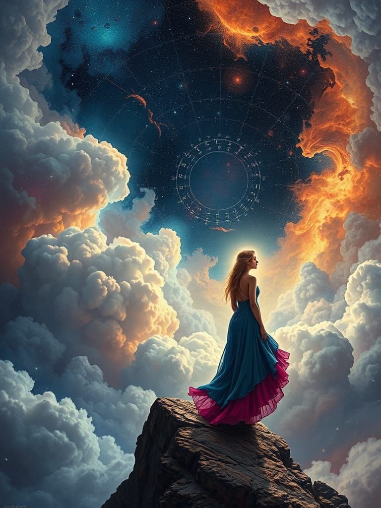 Cosmic Woman Gazing at Nebula in Sci-Fi Style