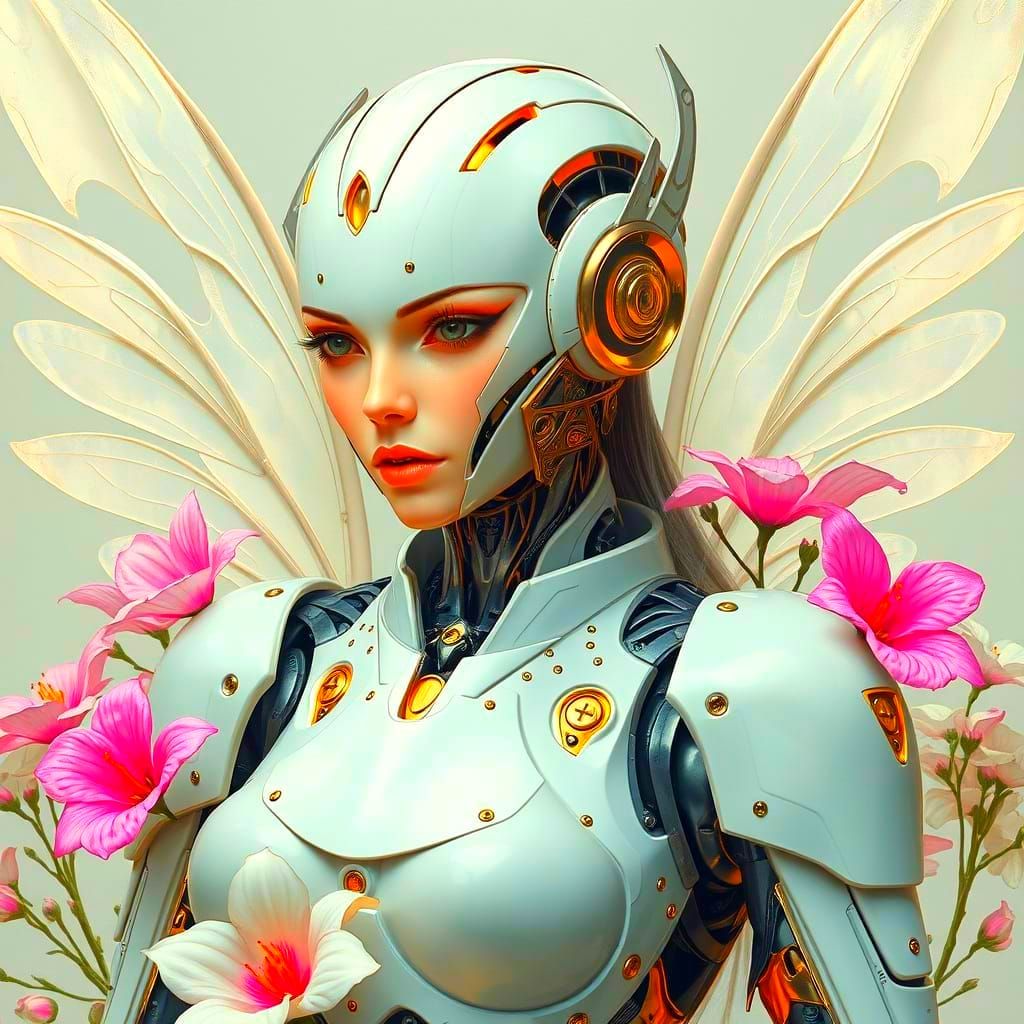 Biomechanical Robot with Fairy Wings in Giger Style