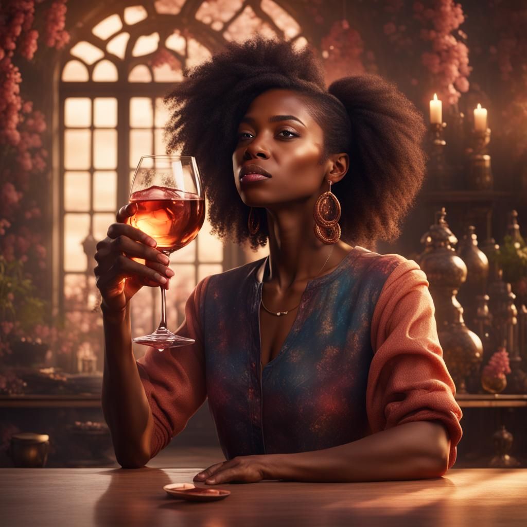 Young Woman with Rosé: Fantasy Concept Art
