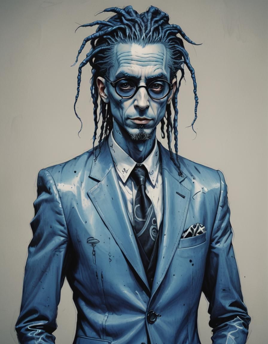 Retrofuturistic Man with Blue Hair: Burton Style