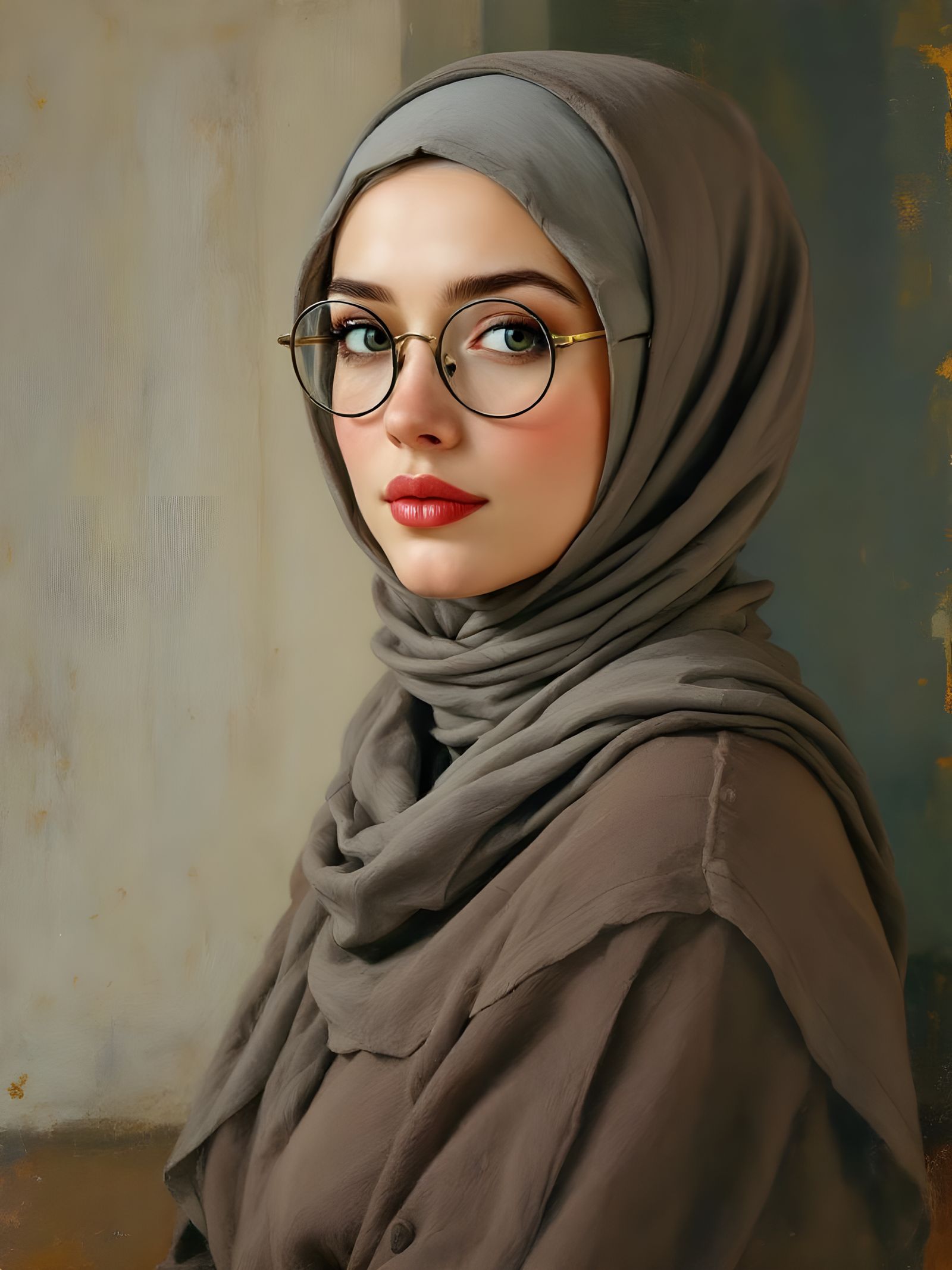 Elegant Hijabi Portrait in Impressionist Style