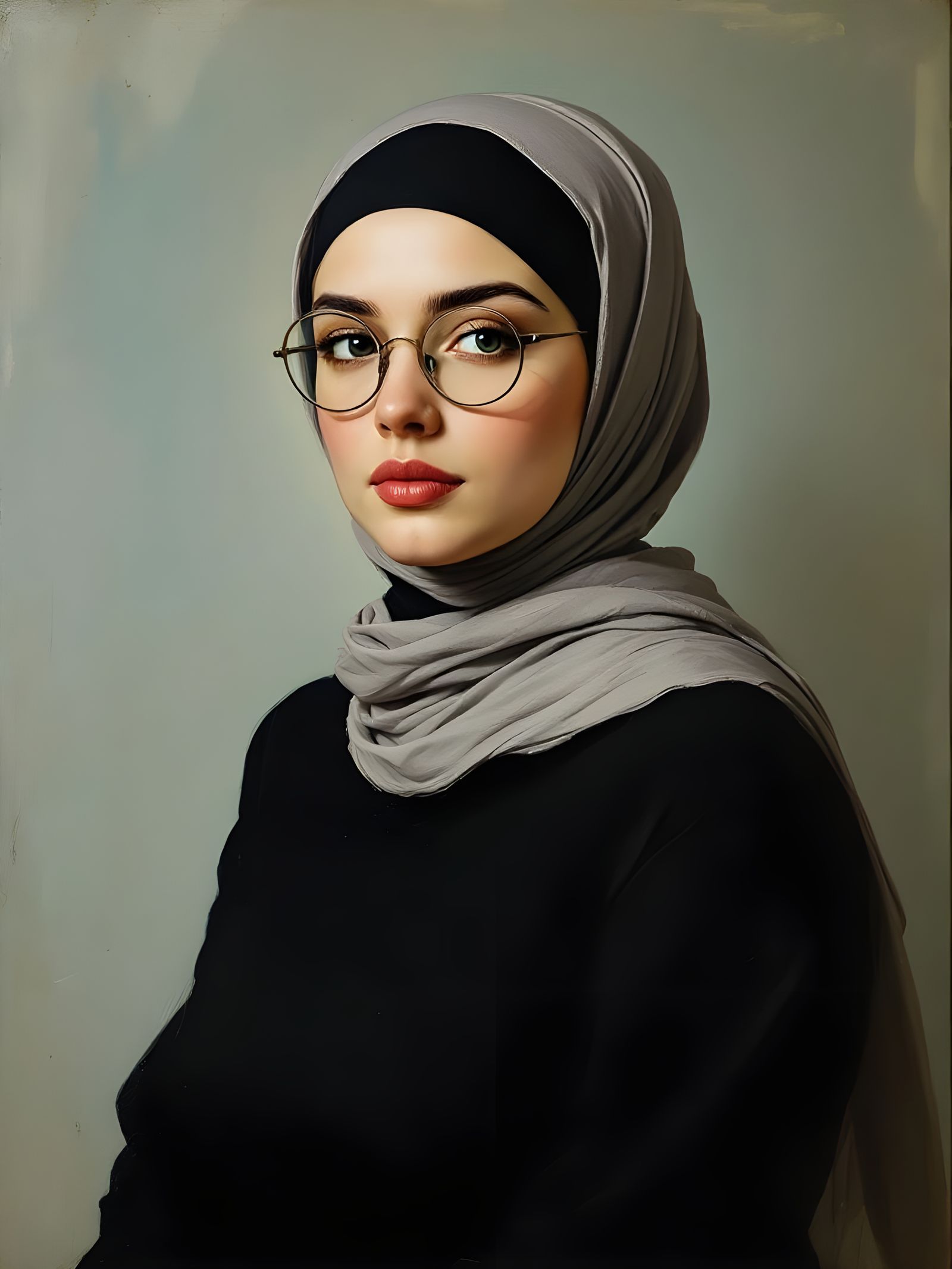 Elegant Hijabi Portrait in Impressionist Style