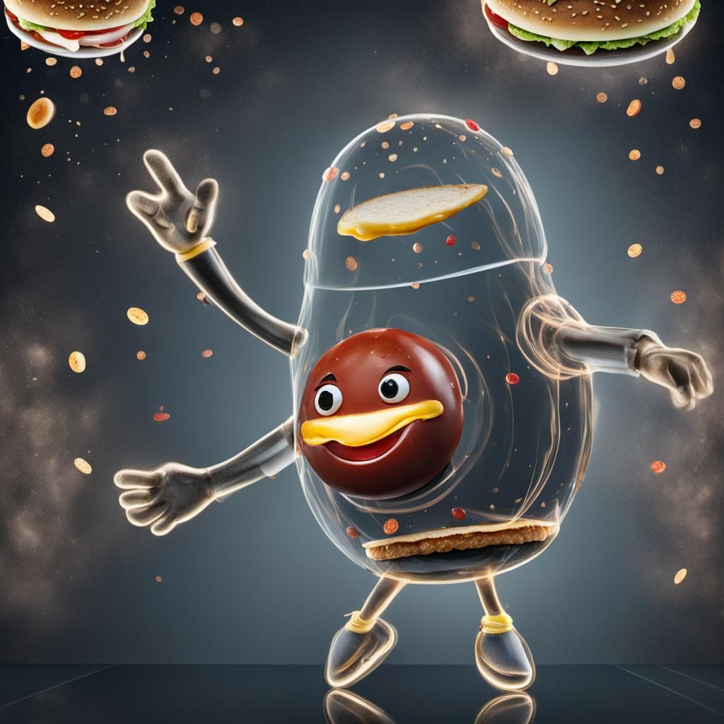 Dancing Burger with Ketchup Bottle