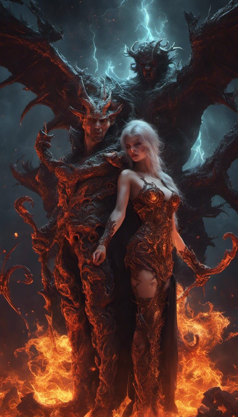 Infernal King Asmodeus and Lilith: Dark Fantasy Art