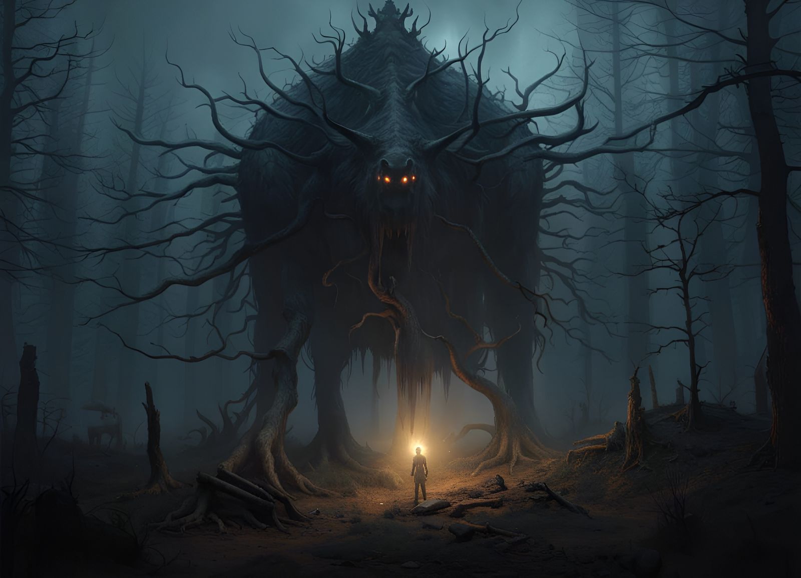 Ominous Hybrid Beast in Dark Forest