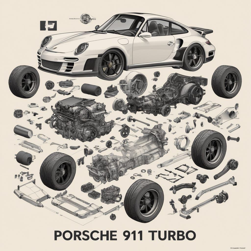 Porsche 911 Turbo Blueprint Technical Illustration