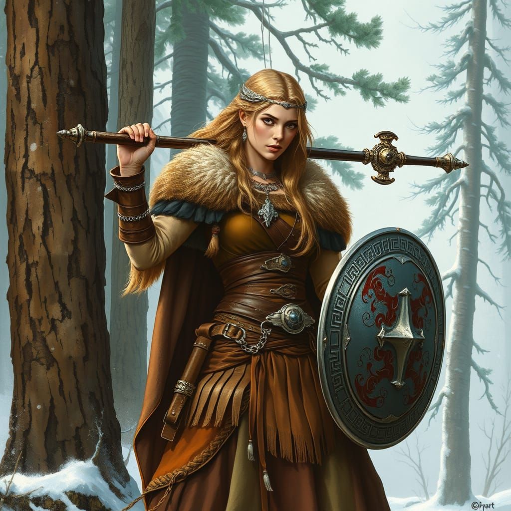 Viking Warrior Woman in a Nordic Forest