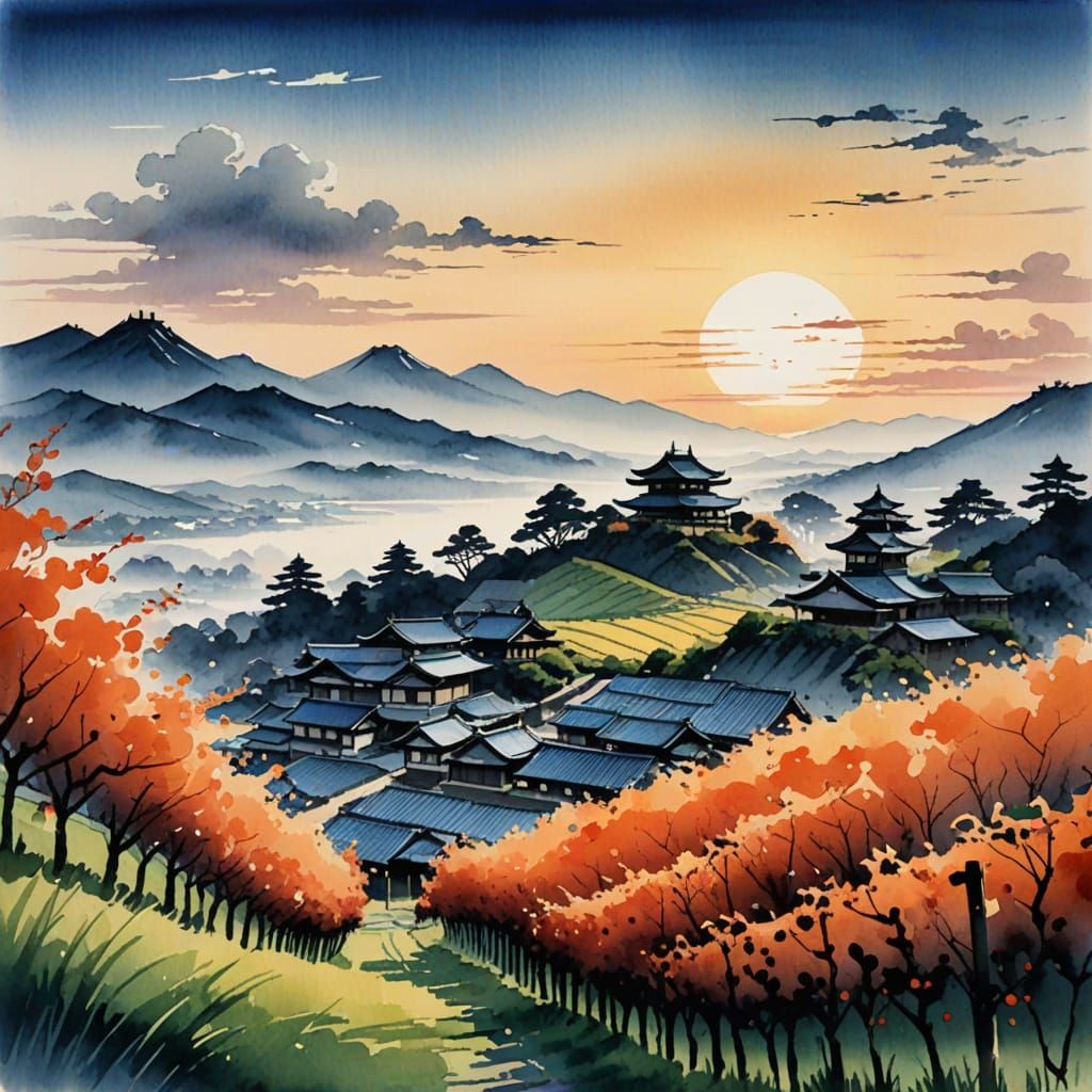 Samurai Amidst Vineyard Sunset: A Timeless Masterpiece of In...
