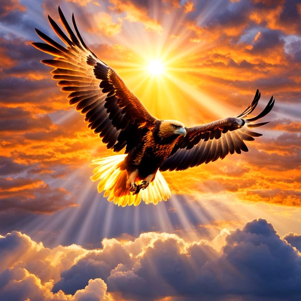 Golden Eagle Flying Close to the Sun