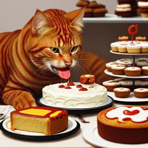 Garfield Surrounded by Cake and Desserts