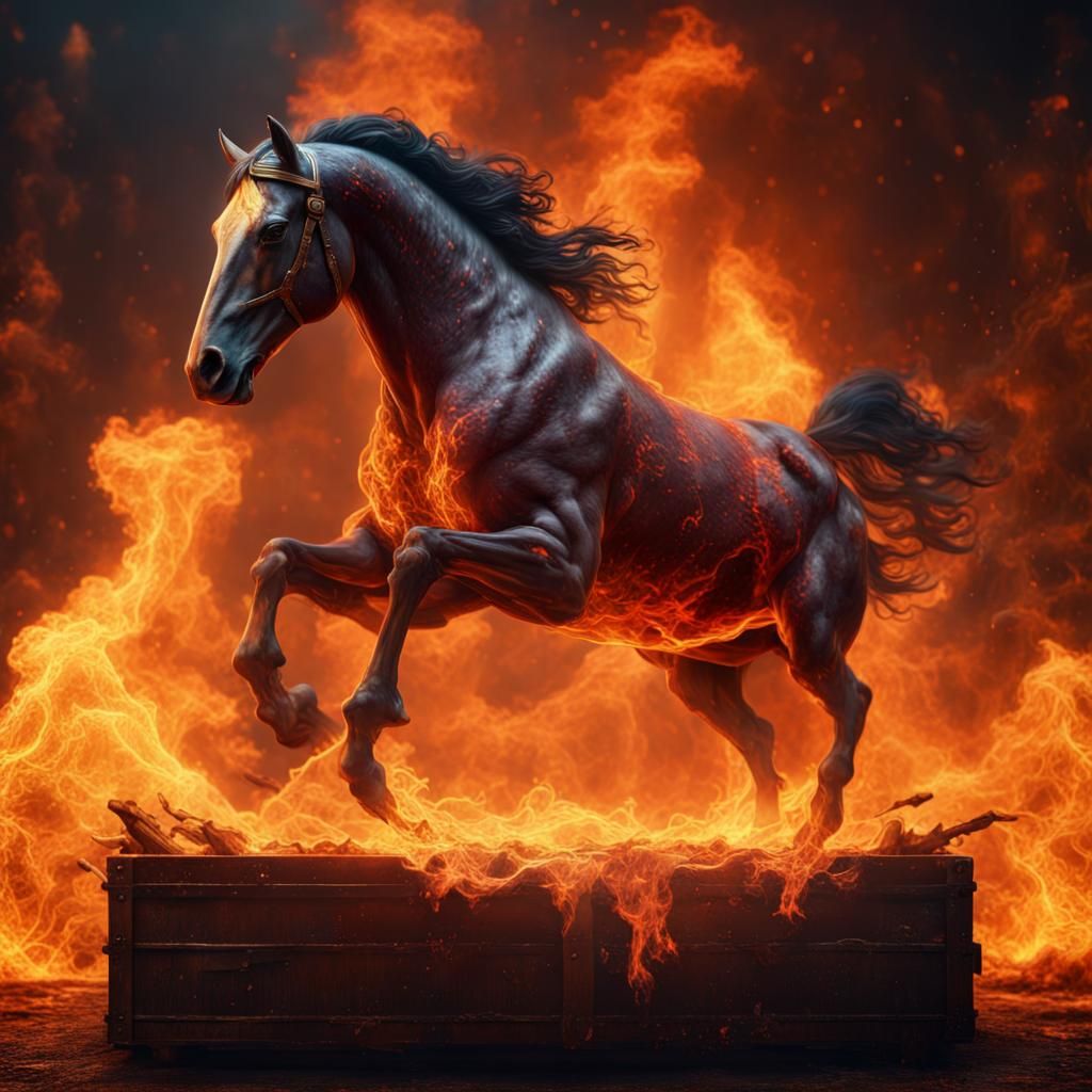 Fiery Horse in a Box: Fantasy Concept Art