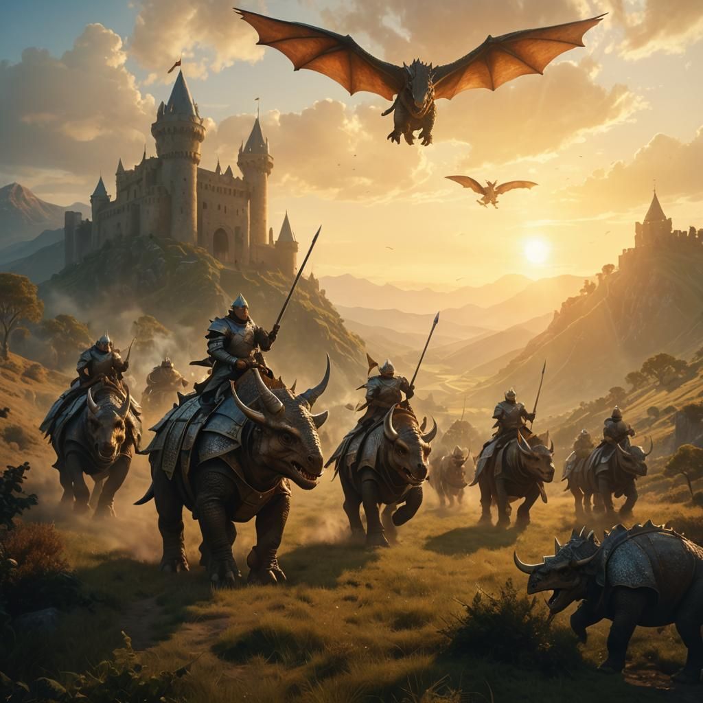 Triceratops Knights in Golden Hour Splendor