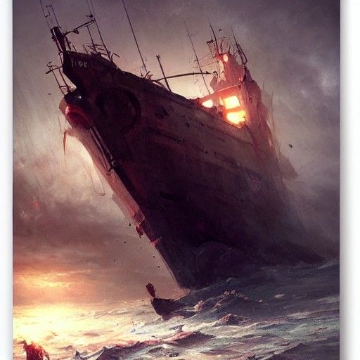 Sinister Abandoned Ship at Sea