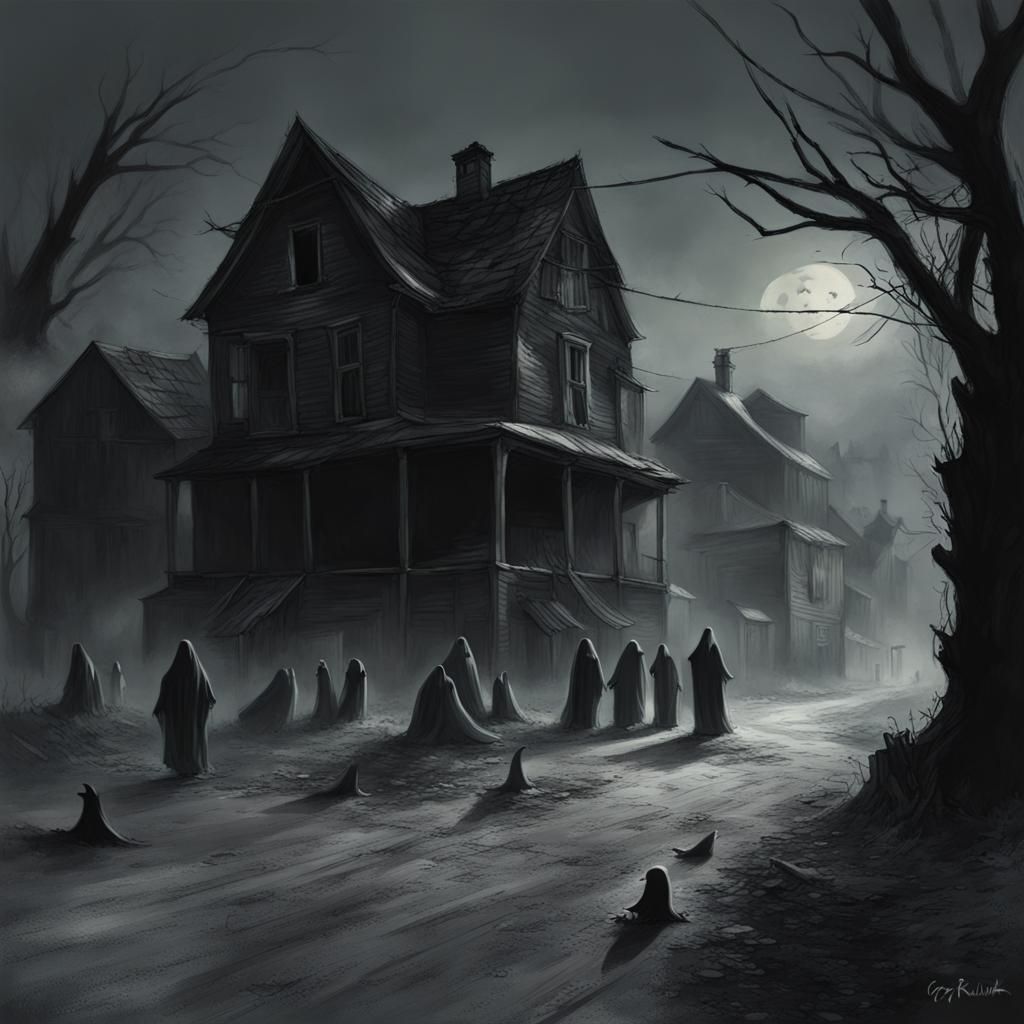 Haunted Village Surrounded by Ghosts: Sinister Scene