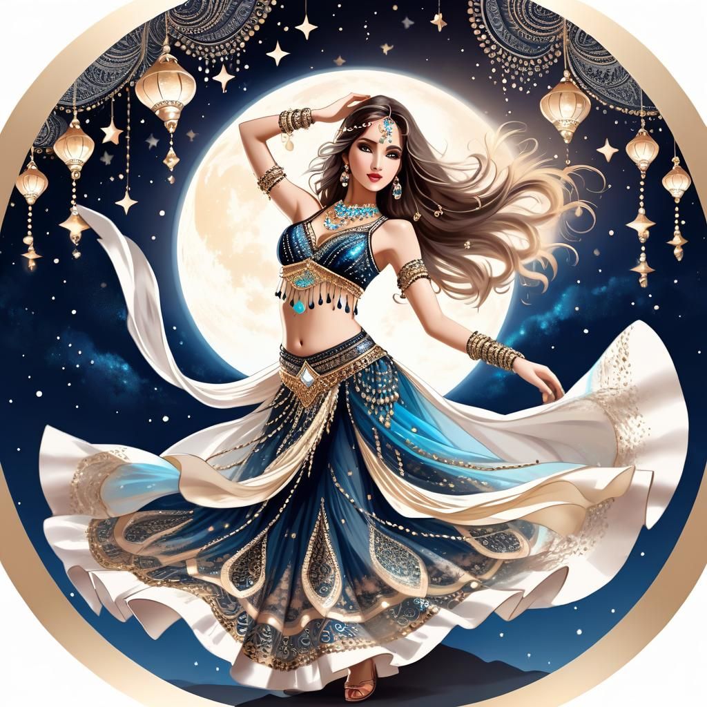 Belly Dancer in Motion Under Sparkling Stars