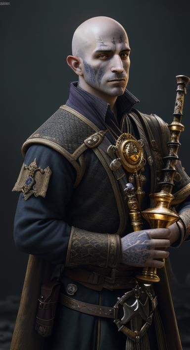 Haunting Halfling Bard Portrait in Dark Fantasy Style