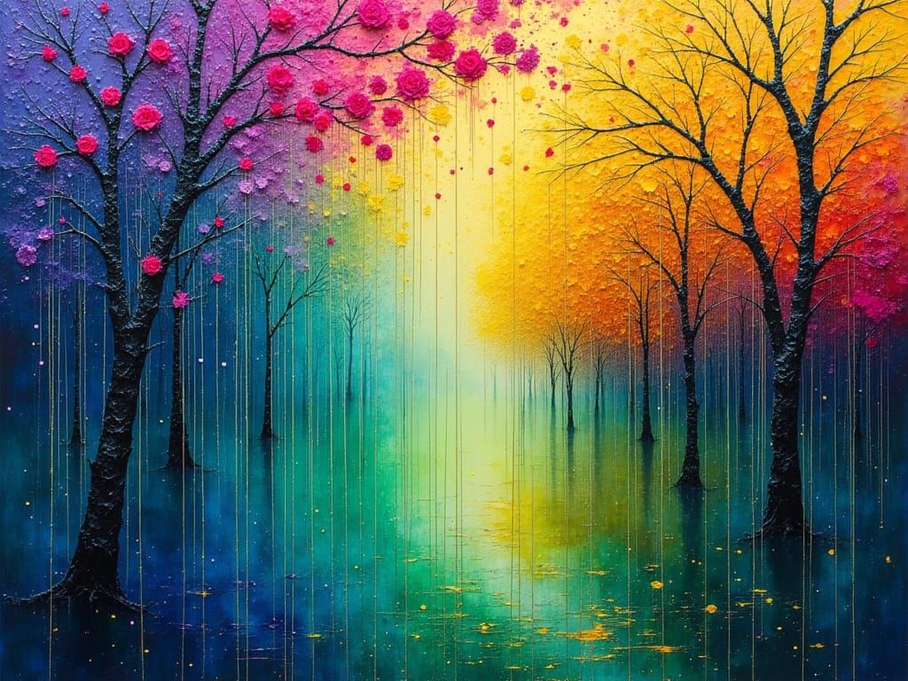 Spring Rainstorm in Vibrant, Iridescent Hues