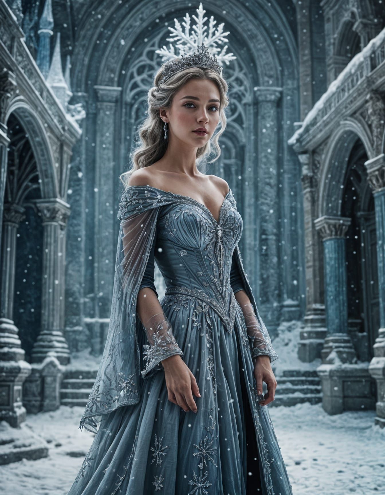 Dramatic Snow Princess in Cinematic Style