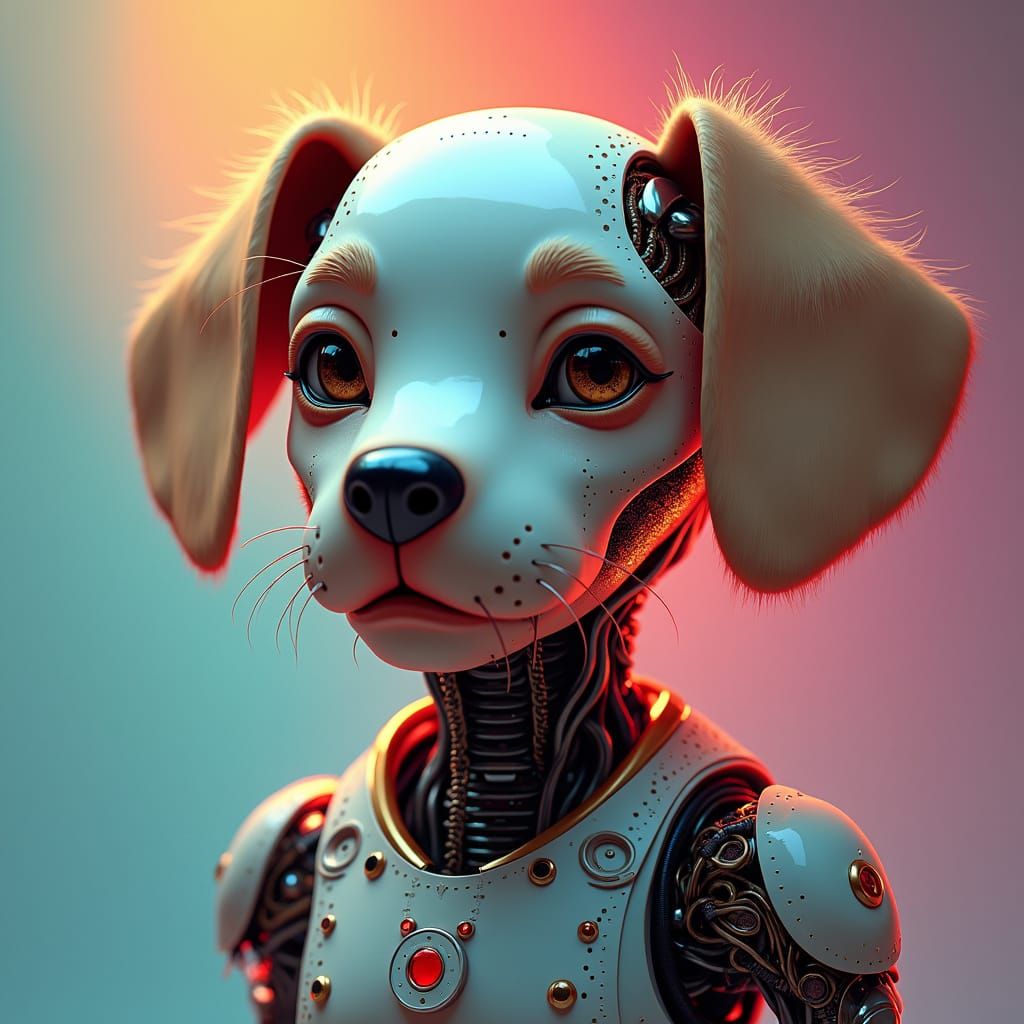 Futuristic Robot Puppy with Art Nouveau Elements
