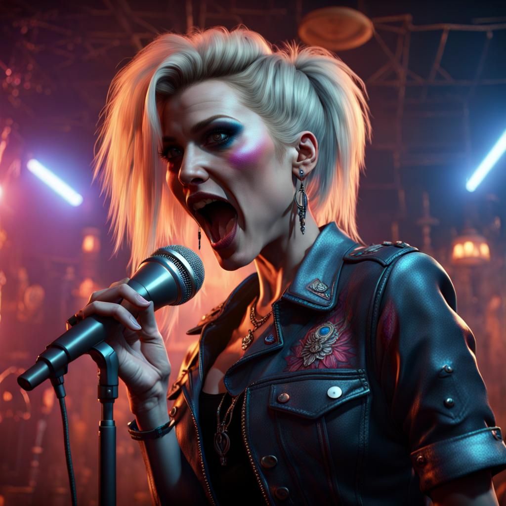 Punk Singer on Microphone: Detailed Matte Painting