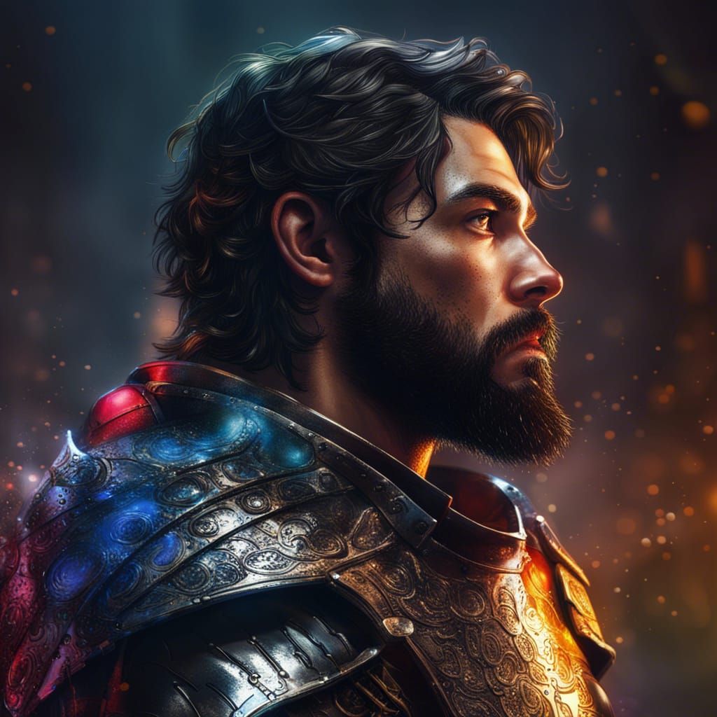 Armored Knight Portrait in Hyperrealistic Splash Art