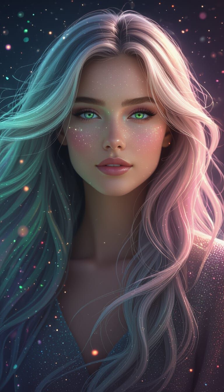 Aurora Spirit: Woman with Northern Lights Hair