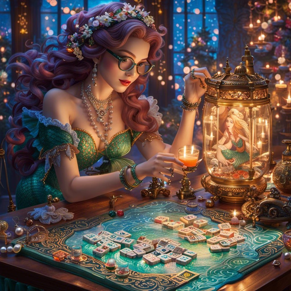 Mermaid Plays Mahjong on Enchanted Coral Board