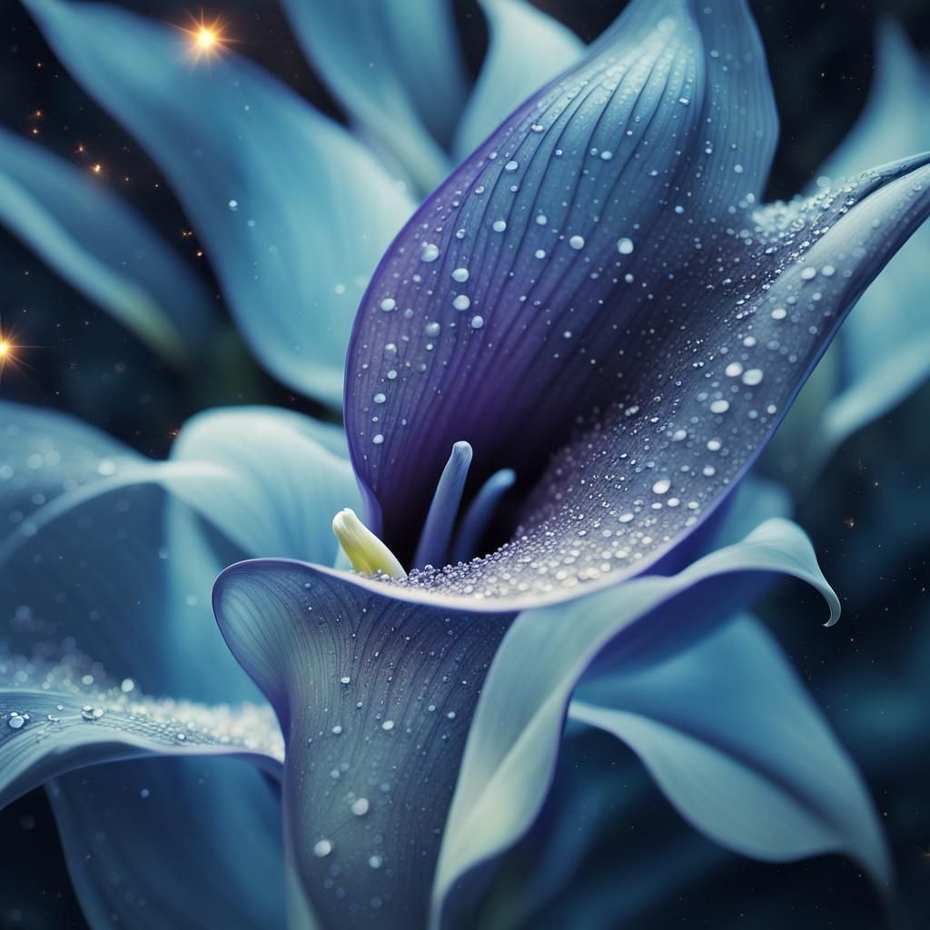 Vibrant Blue Calla Lily in a Fantasy Forest