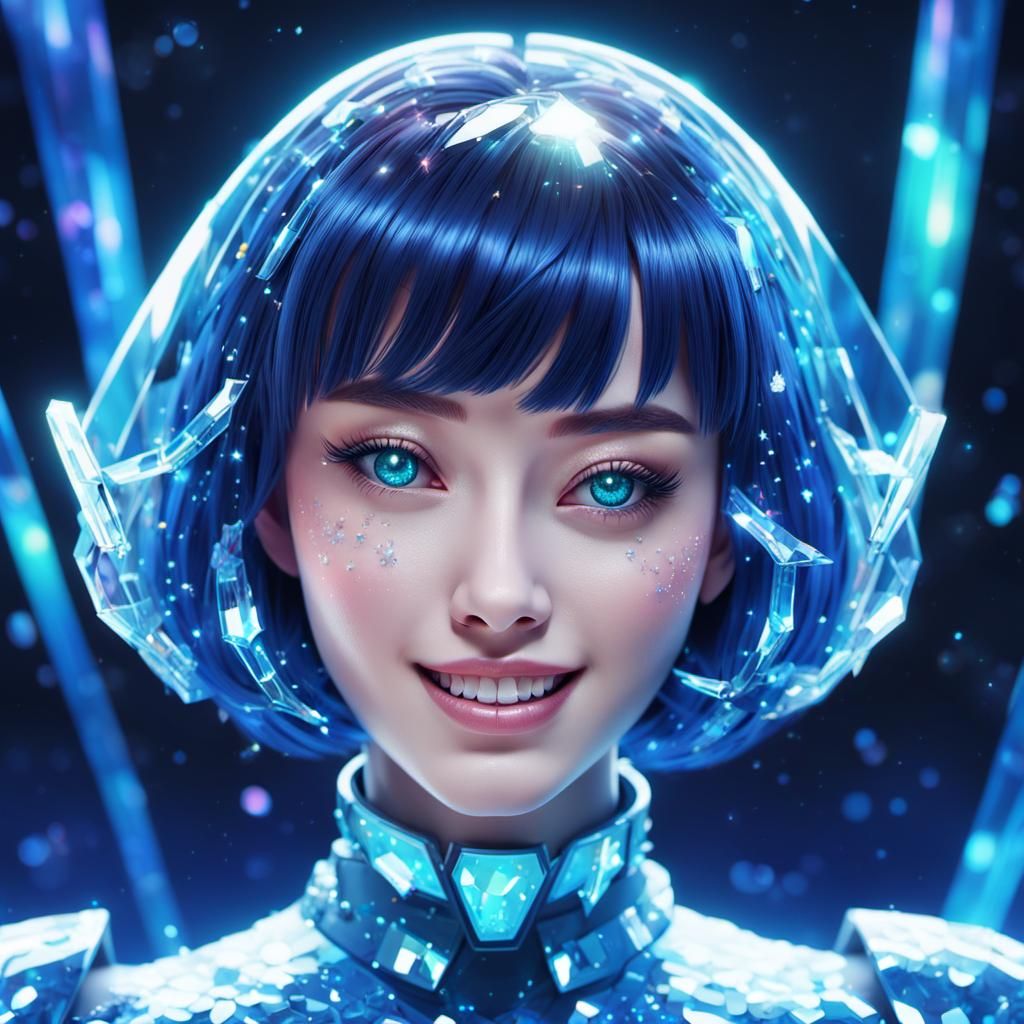 Opalescent Crystal Anime Girl in Sci-Fi Space