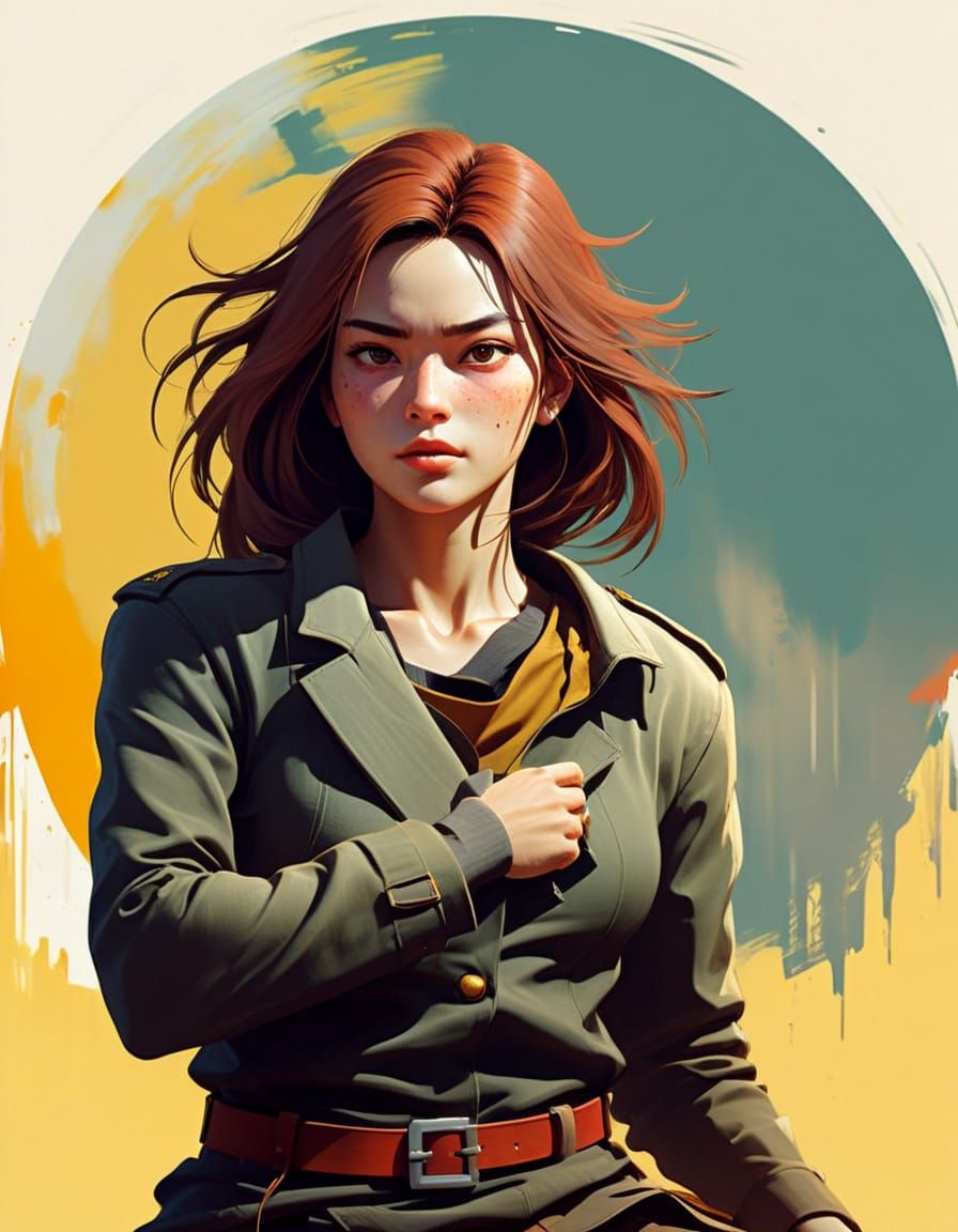 Jovial Woman in Warm Home, Splash Art Style