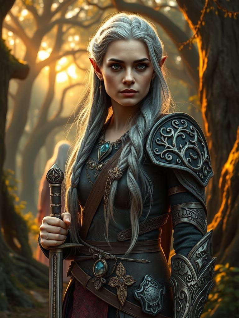 Elegant Elf Warrior in Medieval Forest