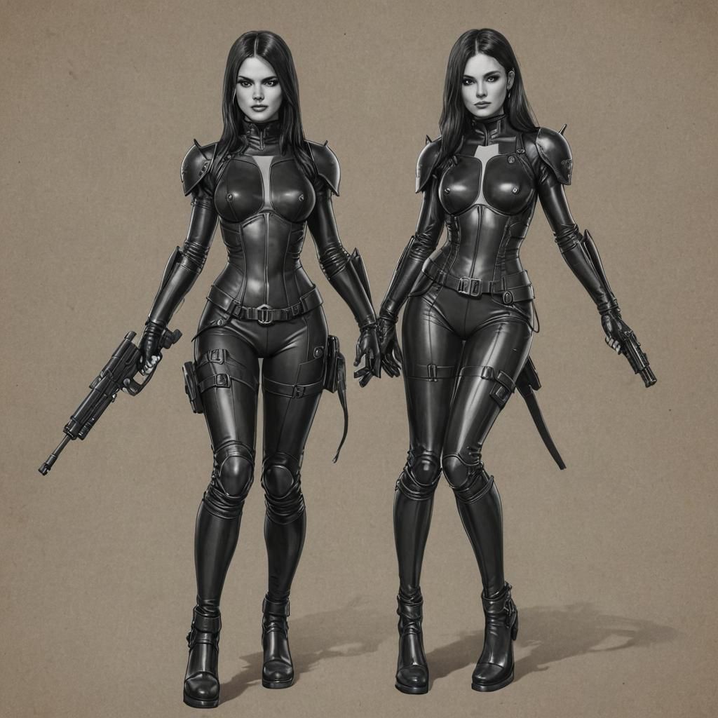 40K Style Hand Drawing of Twin Assassins