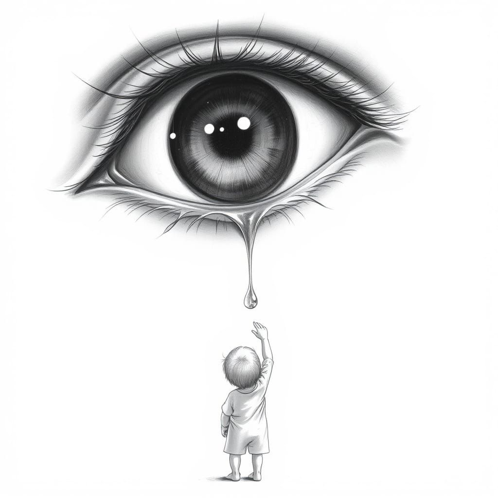 Realistic Eye with Tear, a Hyperrealistic Portrait of Sorrow