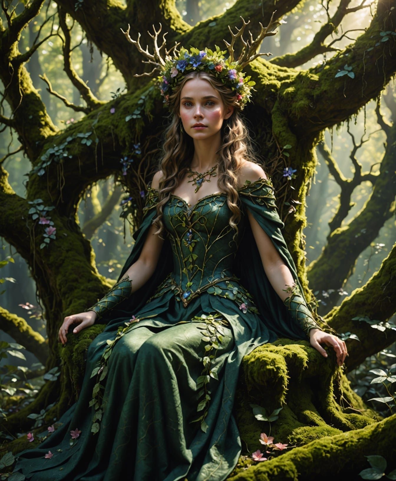 Majestic Dark Fairy Tale Princess in Enchanted Forest