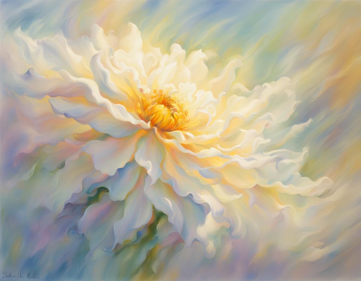 Heavenly Flower in Divine Sunshine: Romantic Oil Painting