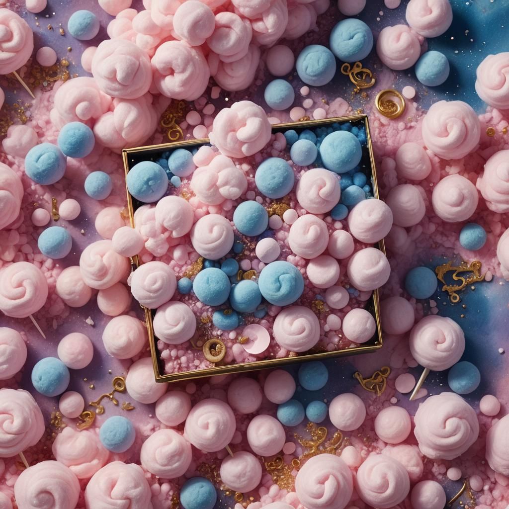 Cotton Candy Box with Question Marks: Whimsical Matte Painti...
