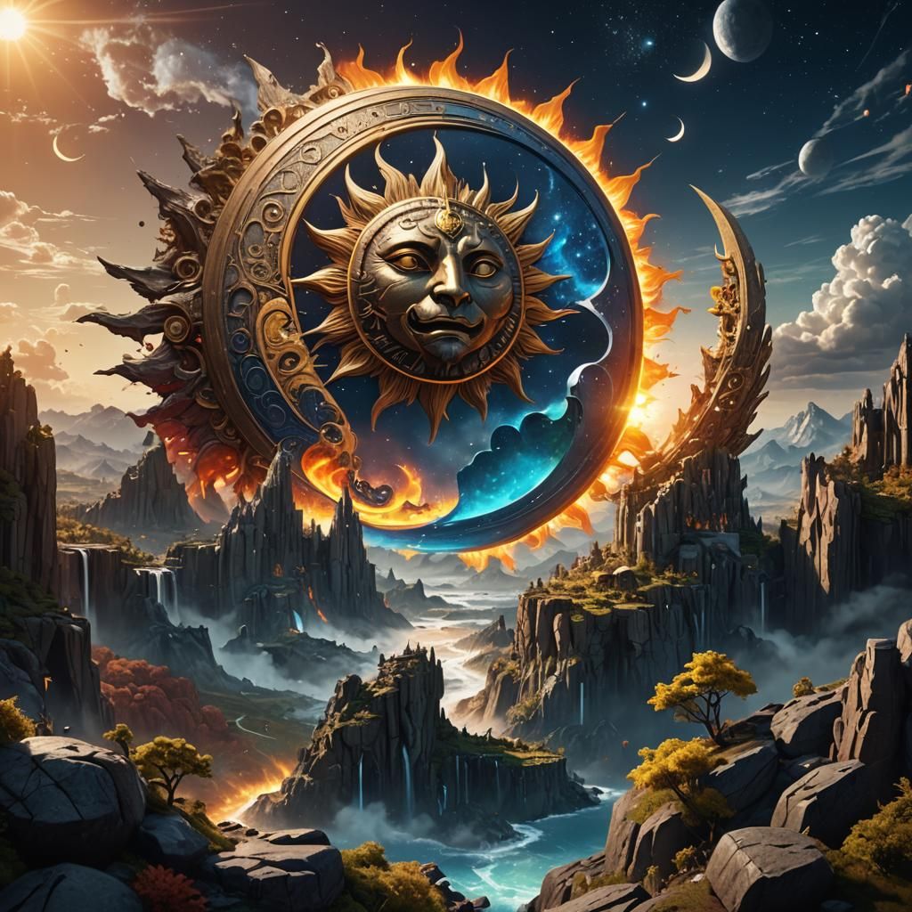 Sun and Moon Collision: Detailed Fantasy Concept Art