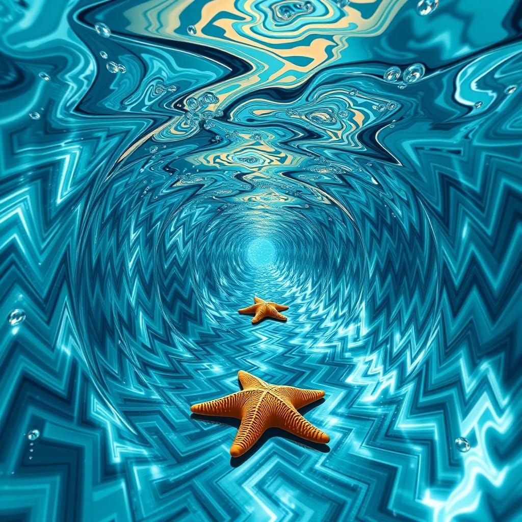Twisted Water Portal with Starfish in 3D CGI