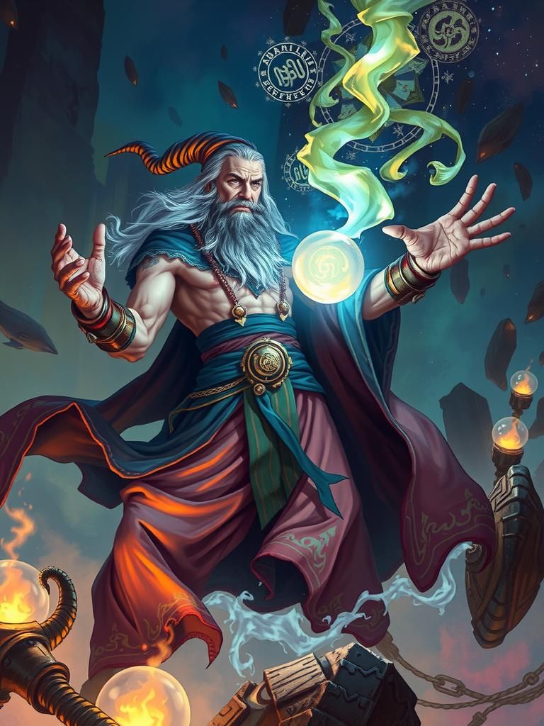 Powerful Mage Casting Spell in Fantasy Illustration