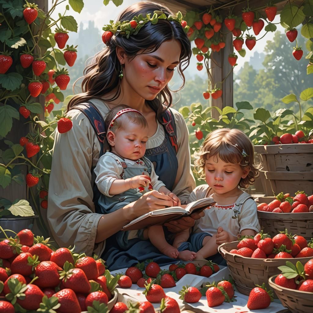 Family Portrait: Reading and Strawberries in Artgerm Style