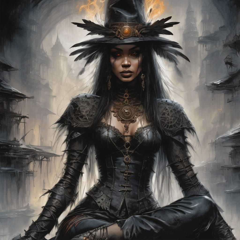 Mysterious European Witch in a Dimly Lit Lodge